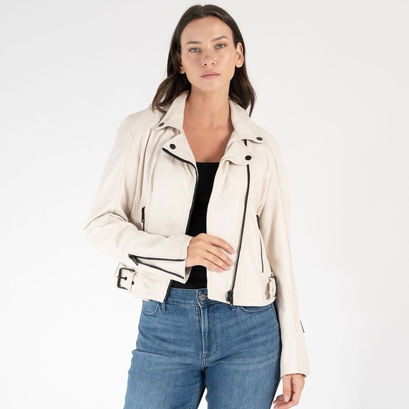 MAURITIUS Bita RF‎ Leather Jacket, Off White Sz US 7/8 - Picture 1 of 15